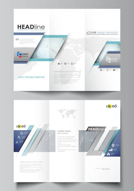 tri-fold broschüre business-templates auf beiden seiten. abstraktes vektor layout im flat design. chemie-muster, linien und punkte, molekülstruktur, wissenschaftliche medizinische dna forschung verbinden - 16193 stock-grafiken, -clipart, -cartoons und -symbole