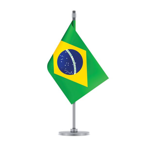 istock Brazilian flag hanging on the metallic pole, vector illustration 691333382