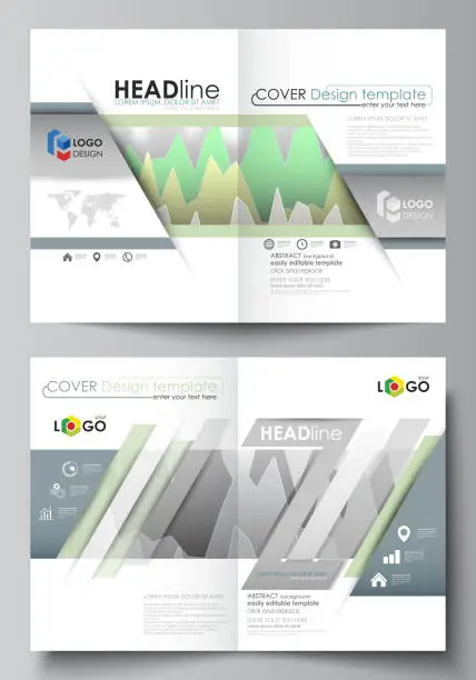 Vector illustration of The vector illustration of the editable layout of two A4 format modern cover mockups design templates for brochure, flyer, report. Rows of colored diagram with peaks of different height