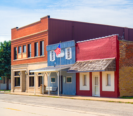 Typical American small town downtown business commercial storefronts