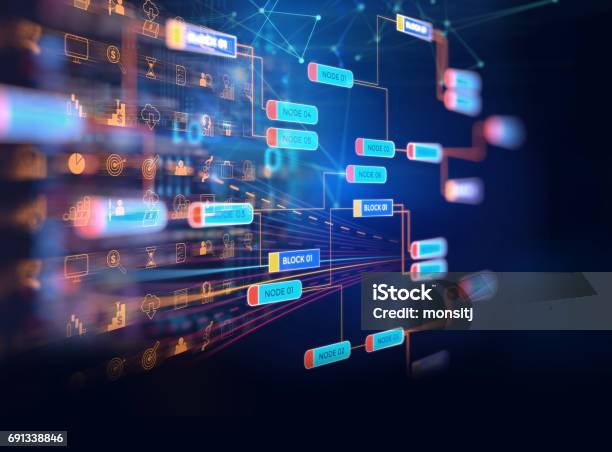 Block Chain Network Concept On Technology Background Stock Photo - Download Image Now