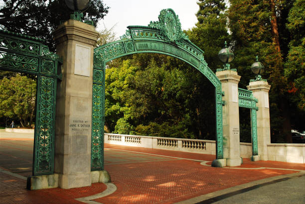 Sather Gates on Sproul Plaza The Sather Gate is historical entrance to the University of California at Berkeley berkeley california stock pictures, royalty-free photos & images