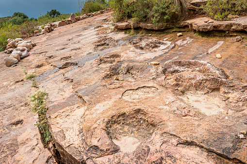 Stock photograph of dinosaur footprints in Torotoro National Park, Bolivia, South America.