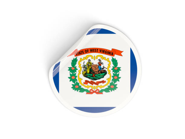 Flag of west virginia, US state round sticker Flag of west virginia, US state round sticker isolated on white. 3D illustration west virginia us state stock pictures, royalty-free photos & images