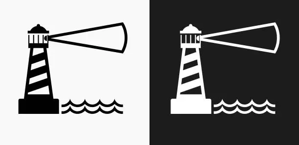 Vector illustration of Lighthouse Icon on Black and White Vector Backgrounds