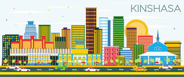 illustrazioni stock, clip art, cartoni animati e icone di tendenza di skyline di kinshasa con edifici a colori e cielo blu. - kinshasa