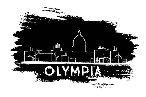 олимпия скайлайн силуэт. нарисованный вручную эскиз. - olympia washington stock illustrations