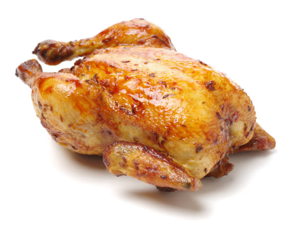 鶏肉：ローストチキンに隔てられた白の背景 - roast chicken chicken roasted spit roasted ストックフォトと画像