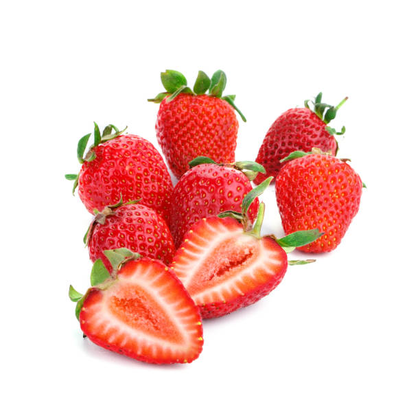 istock Ripe juicy strawberries on a white background 691374382