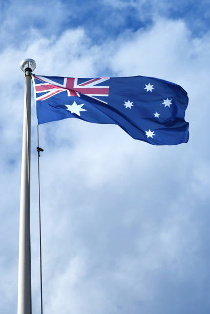 istock Australia flag blowing in the wind 691374734