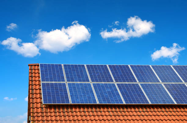 istock Solar panel on the roof of the house. 691380694
