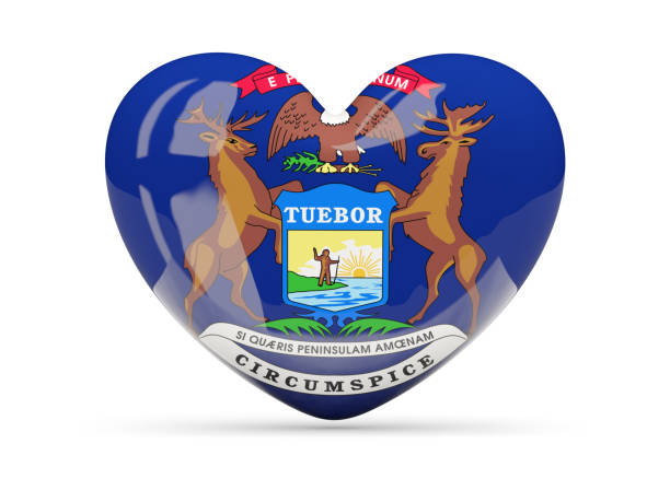 istock Flag of michigan, US state heart icon 691384380