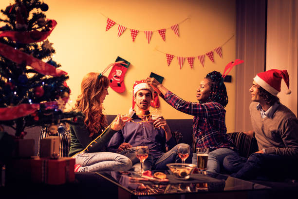 istock Christmas party at home 691395868