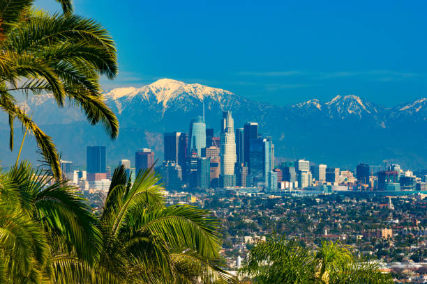 Los Angeles Skyline With Snowcapped Mountains Framed With