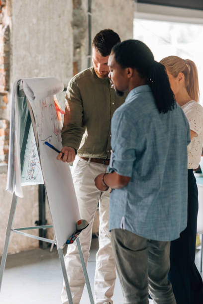 istock Coworkers on presentation in an open space office 691406384