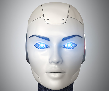 Robot's head close up,3D illustration