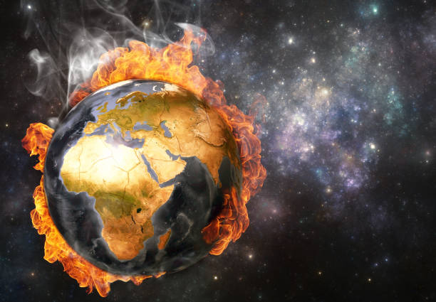 istock Planet Earth in flames, Global warming concept 691408080