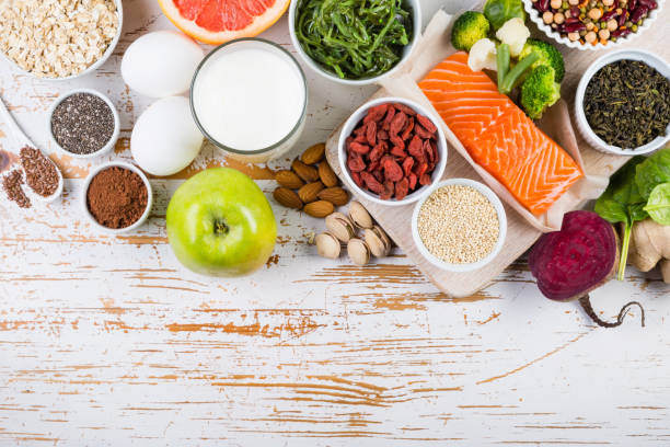 istock Selection of superfoods on rustic background 691411352