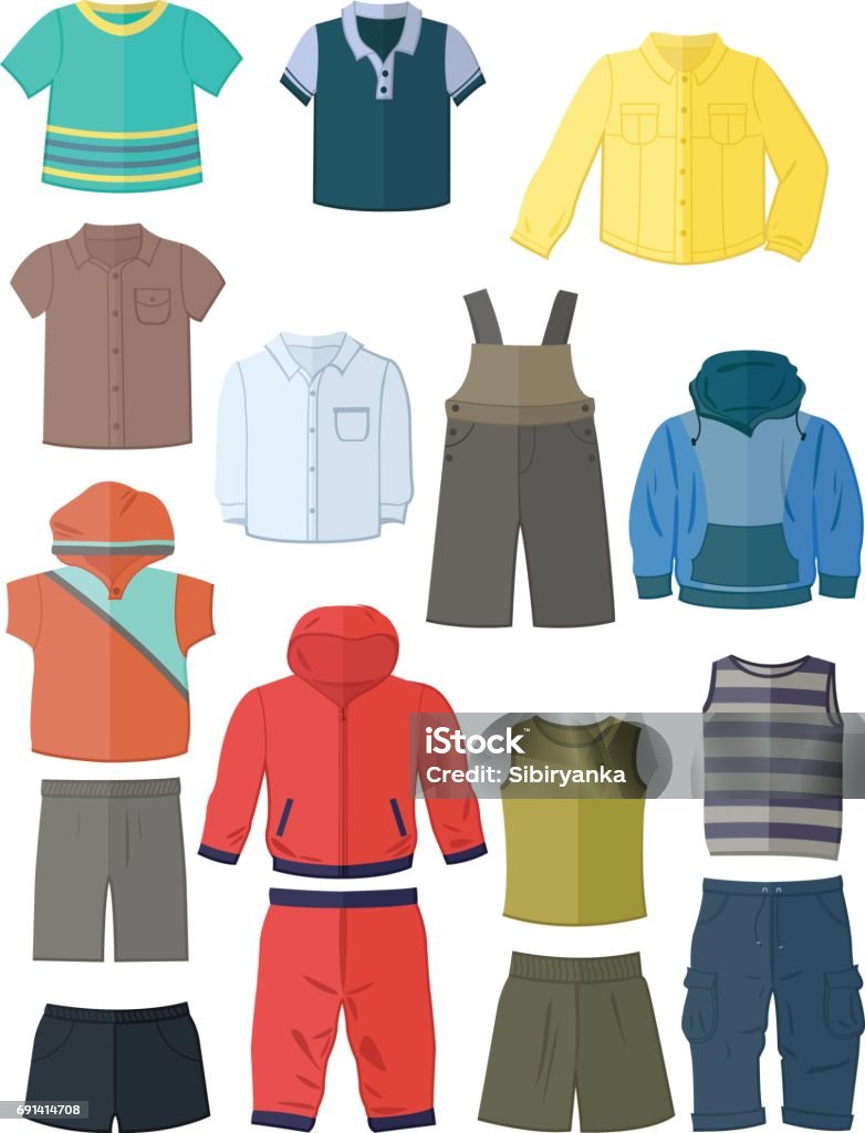 Clothing for little boys in flat design Clothing for little boys in flat design isolated on white background Shorts stock vector