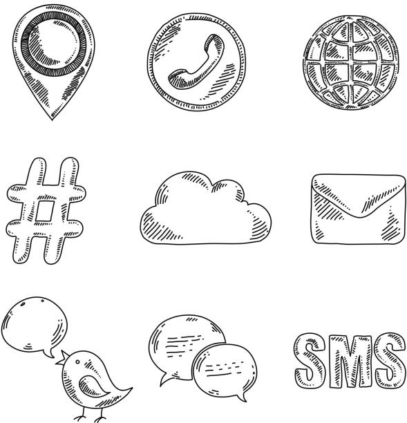 ilustrações de stock, clip art, desenhos animados e ícones de social media icons drawing - white background isolated on white e mail envelope