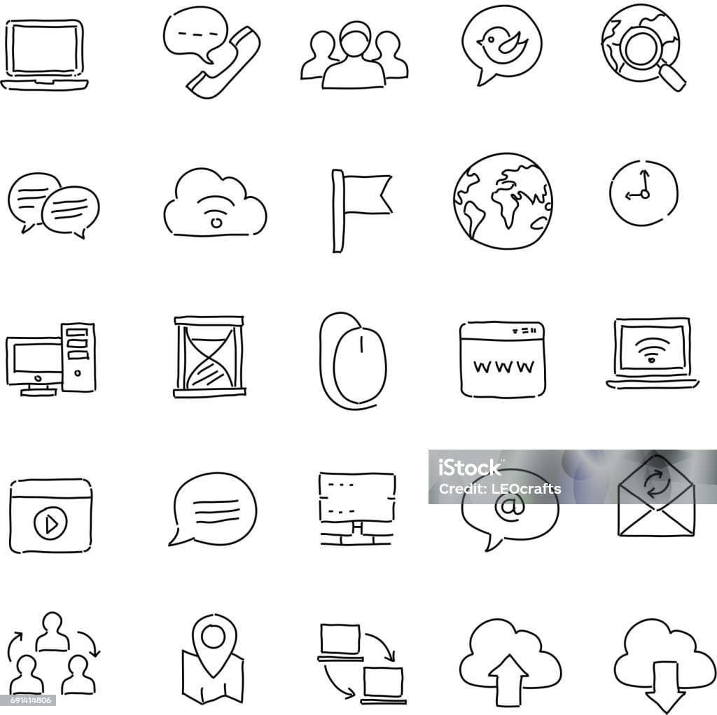 Social Media icons Drawing Line drawing of Social Media icons. Elements are grouped.contains eps10 and high resolution jpeg. Icon Symbol stock vector