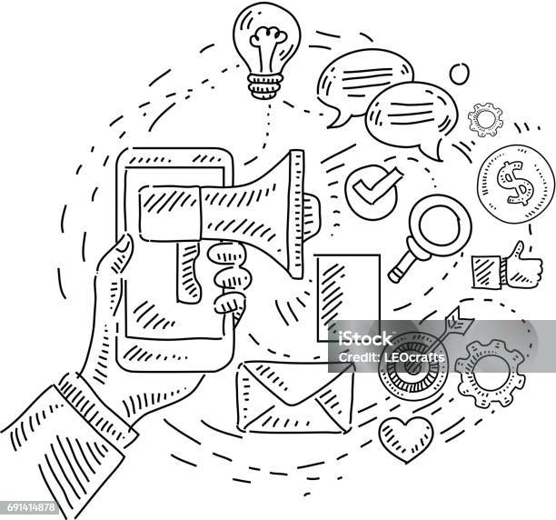 Digital Marketing Concept Drawing Stock Illustration - Download Image Now - Marketing, Doodle, Technology