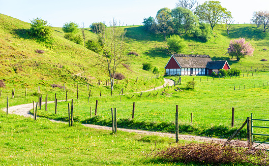 field with grain silos