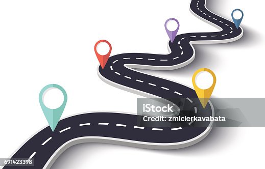istock Winding Road on a White Isolated Background with Pin Pointers 691423398