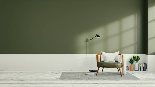 istock Minimalist  interior design,green living room , 3d render 691429408