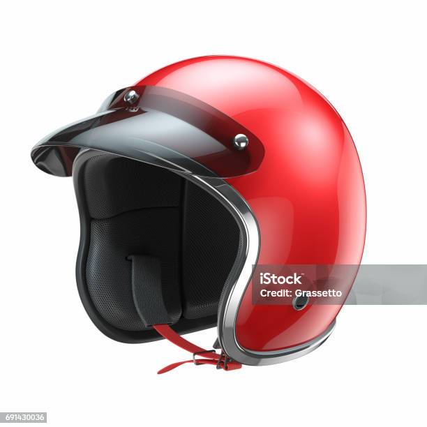 Red Classic Motorbike Helmet Stock Photo - Download Image Now - Crash Helmet, Motorcycle, Sports Helmet
