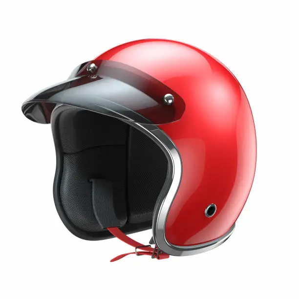 Red classic motorbike helmet isolated on white background 3d