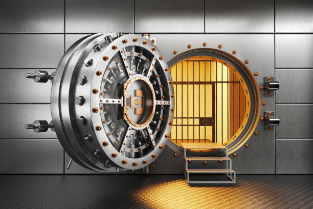 istock Vault bank door in storage room. 691430092