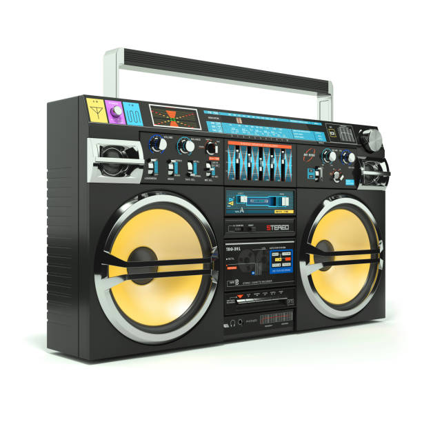 Urban boombox tape recorder 80s Urban boombox tape recorder 80s isolated on white background 3d yellow tape audio stock pictures, royalty-free photos & images