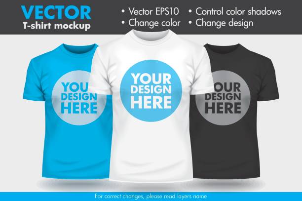 ilustrações de stock, clip art, desenhos animados e ícones de replace design with your design, change colors mock-up t shirt template - white clothing illustrations