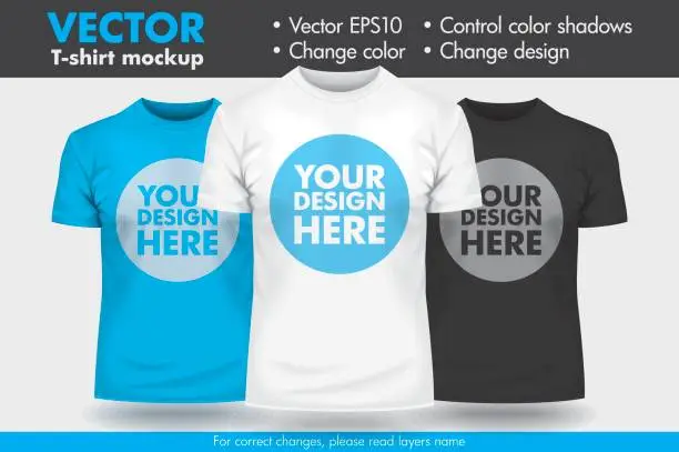Vector illustration of Replace Design with your Design, Change Colors Mock-up T shirt Template