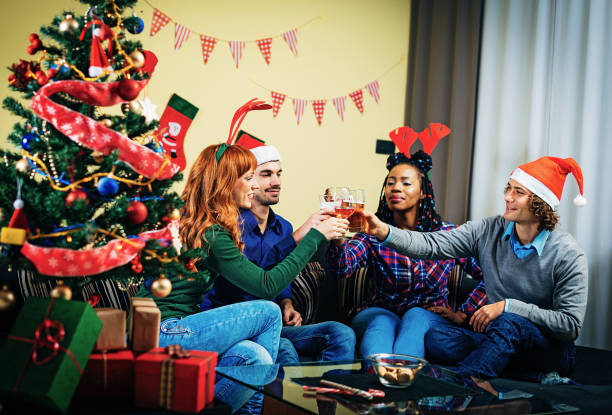 istock Christmas party at home with best friends 691432720