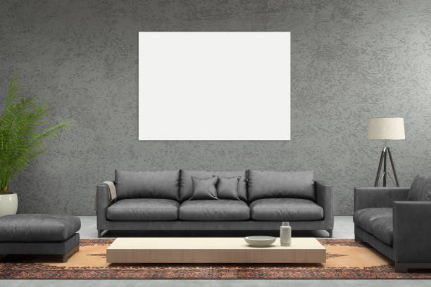 ソファと画像のフレームでシンプルなモダンなインテリア リビング ルーム - man made structure high definition television domestic room living room ストックフォトと画像