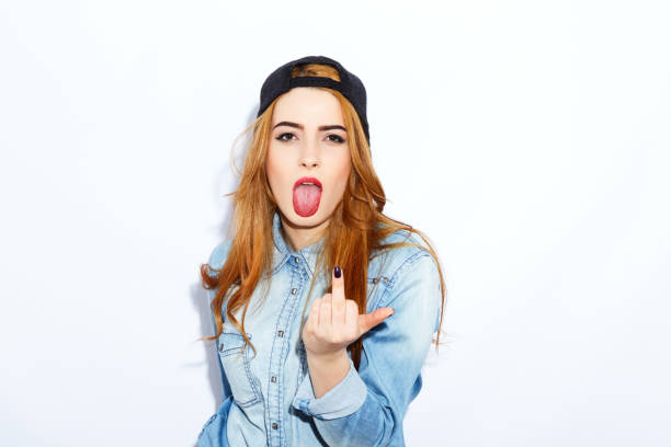 istock Cute teenage girl posing on white background 691436152
