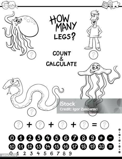 Calculating Activity Coloring Page Stock Illustration - Download Image Now - Adult, Algebra, Animal