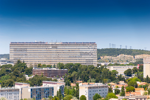 Leipzig, Germany- July 13, 2023: The office building of eex in Leipzig. European Energy Exchange (EEX) AG is a central European electric power and related commodities exchange located in Leipzig, Germany.