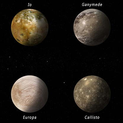 imaginary illustration of four best known Jupiter moons