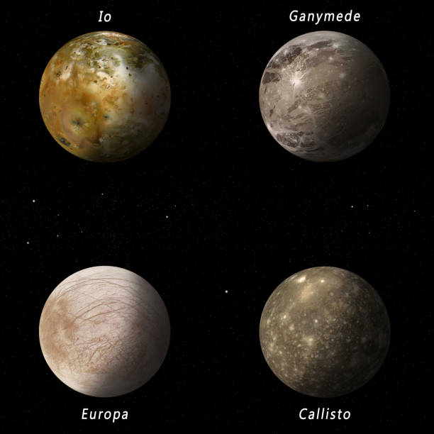 Jupiter Moons imaginary illustration of four best known Jupiter moons jupiter stock pictures, royalty-free photos & images