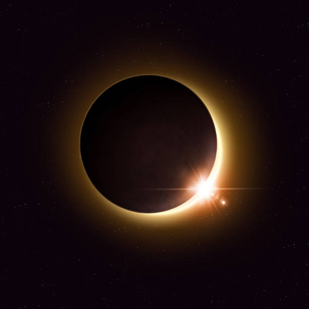 Space Solar Eclipse imaginary solar eclipse distant space image with stars and lights eclipse photos stock pictures, royalty-free photos & images