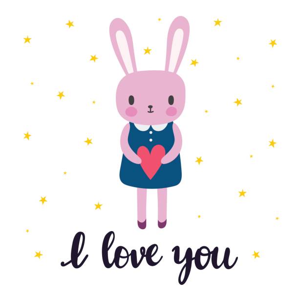 ilustrações, clipart, desenhos animados e ícones de eu te amo. lindo coelhinho. cartão romântico, cartão ou cartão postal. ilustração com lindo coelho com coração - i love you cartoon love little girls