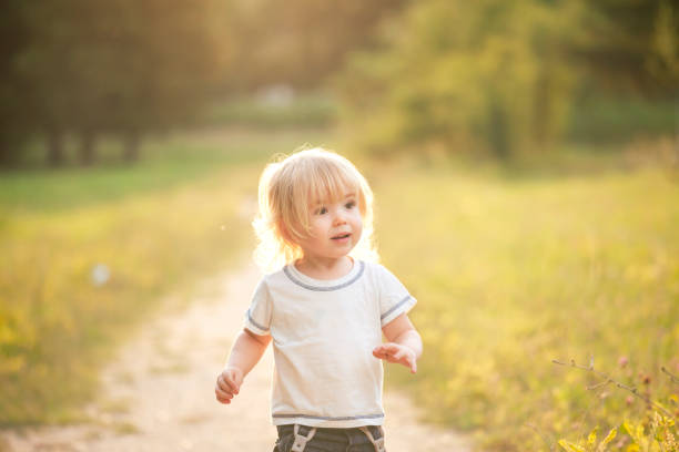 istock Cute little boy walking in a park 691448792
