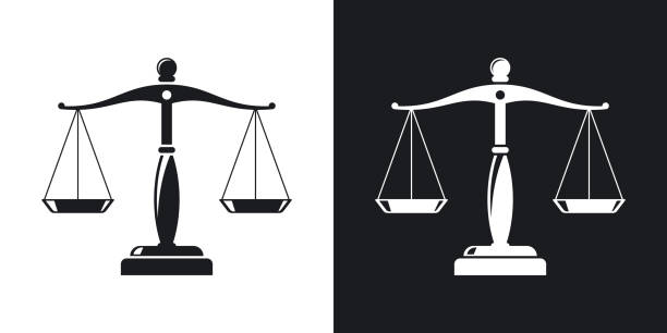 illustrations, cliparts, dessins animés et icônes de vintage vector échelles d’icône de la justice. version bicolore - balance de la justice
