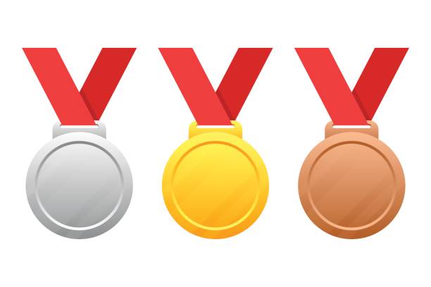 골드, 실버, 브론즈 메달 2개 - silver medal medal silver celebration stock illustrations
