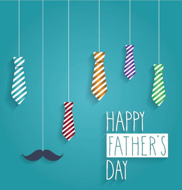Fathers Day background with hanging colorful ties and handwritten text Fathers Day background with hanging colorful ties and handwritten text. Vector illustration. clothing hang tags stock illustrations