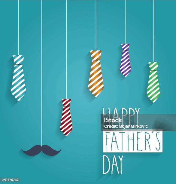 Fathers Day Background With Hanging Colorful Ties And Handwritten Text Stock Illustration - Download Image Now