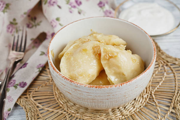 istock Vareniki with onion and sour cream 691471036